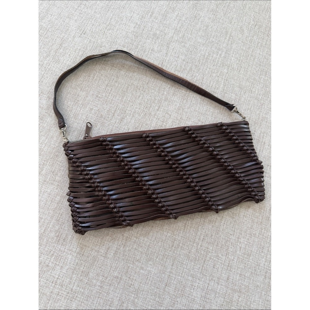 Vintage Y2K Woven Leather Shoulder Bag BCBG MaxAzria Clutch Minimalist braided - Picture 13 of 13